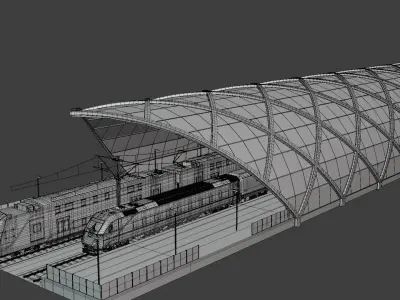 Station with american trains 3D model