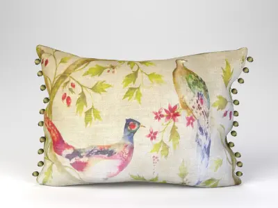 Voyage Cushion - Peacocks -Pom Pom Pillow 3D model