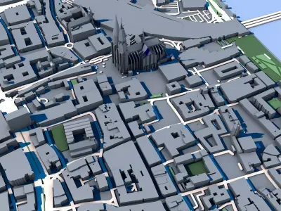 Cologne Cityscape Cologne Cathedral Rhine River German Urban 3D model
