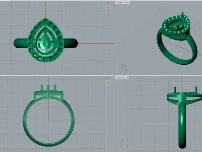 Engagement Ring with Pear Stone 3D print model 3D print model