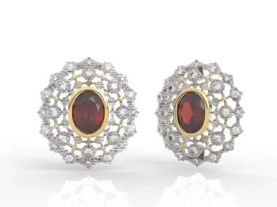 Elegant Oval Gemstone Stud Earrings 3D print model