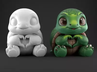 Cute Loved Turtle 3D Model Heart Hands STL for Decoration 3D print model