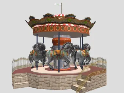Spinning carousel with horses up and down Low-poly 3D model