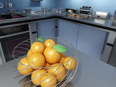 Oranges in Metal Wire Decorative Basket 3D model