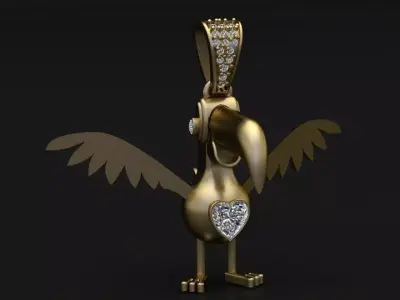 Golden Bird Pendant with Diamond Heart 3D print model