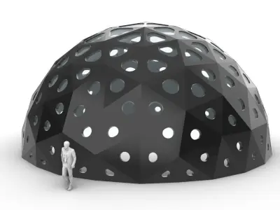Geodesic Dome with Dynamic Perforations and glass panels 3D model