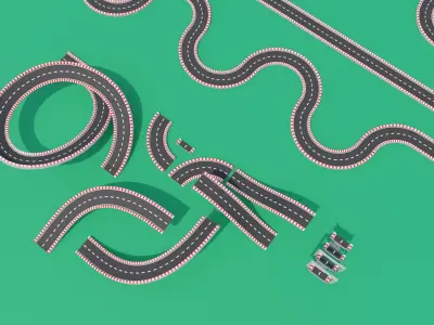 Racing Track Kit for Games - Game Asset Low-poly 3D model
