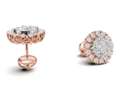 Sunburst Diamond Cluster Stud with Marquise Diamond 3D print model