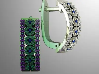 Earrings n 2 sapphire and diamond hoop 3D print model