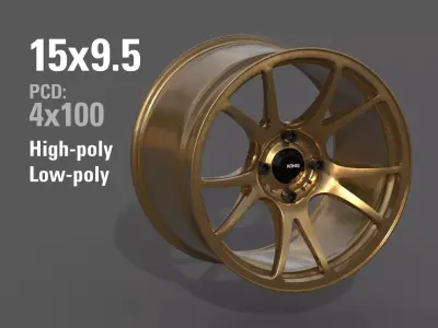Konig Freeform 15x9 PCD 4x100 Rim Low-poly 3D model