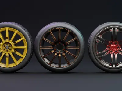 Car wheel set Low-poly 3D model