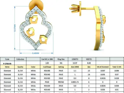Women Earring 3dm STL FBX OBJ Render Details 3D print model purchase