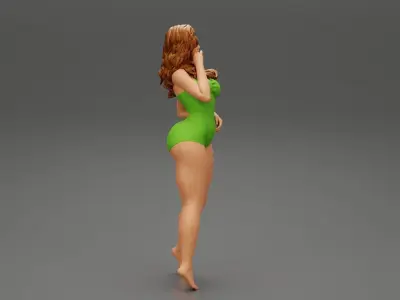 Girl With Long Hair In A Swimsuit Posing 3D print model