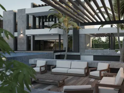 Modern House 01 - villa 3D model 3D model Free 3D model