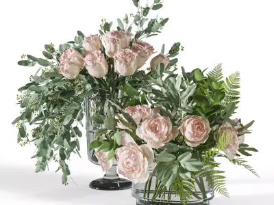 Flower Set 054 Rose seeded eucalyptus 3D model