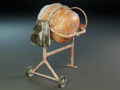 Worn-Out Portable Concrete Mixer PBR Low-poly 3D model