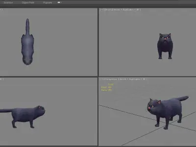 Cartoon black fat cat Low-poly 3D model