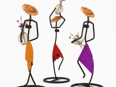 Statuettes of ladies with bouquets of flowers 3D model