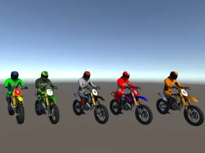 5 Low Poly Dirt Bike With Rider  Low-poly 3D model