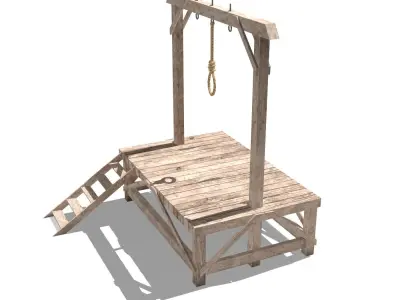 Gallows wooden platform with rope hanging from it Low-poly 3D model