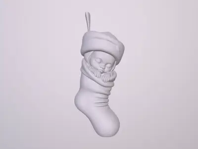 Christmas Creations -Stylised Cute Holiday Sock with Child Baby 3D print model