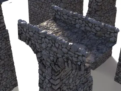 Modular Stone Bridge Low-poly 3D model