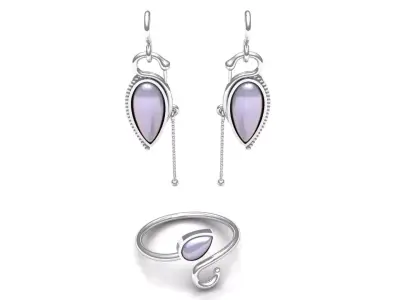 Ring and Earrings - Elegant Teardrop Jewelry Set 3D print model