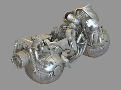 Robot Collection silver motorcycle with engine 3D model