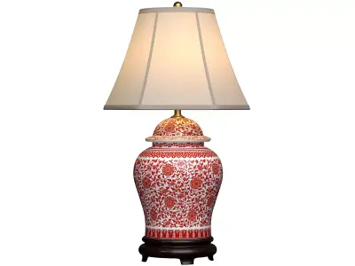 Lotos Ceramic Ginger Jar Nightstand Bedside Asian Table Lamp 3D model