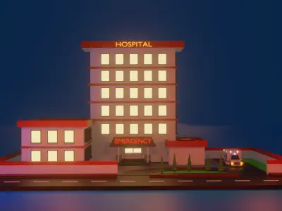 Low Poly Hospital hotel building Low-poly 3D model