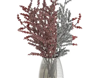 Bouquet of branches with red berries in a vase 99 3D model
