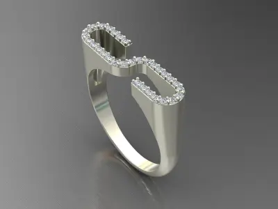 alphabet jewelry ring diamond letter S 3D print model