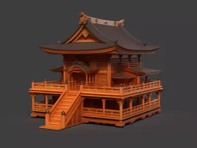 Chinese ancient wooden house   Low-poly 3D model buy
