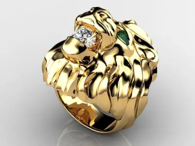 Diamond King Lion Ring 3D print model