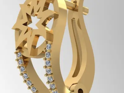 earring gold star ring with diamonds Free 3D model