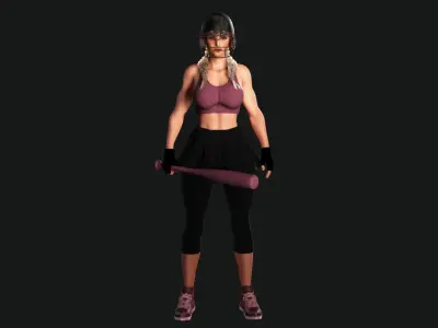 AAA 3D REALISTIC CHARACTER - MUSCULAR GIRL SPORT OUTFIT BASEBALL Low-poly 3D model