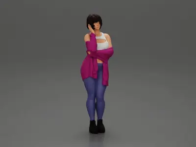 pretty girl with short hair posing in a sweater 3D print model