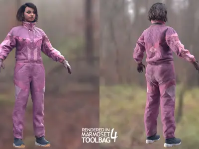 Woman - Winter Overalls - Modular - Rigged Low-poly 3D model