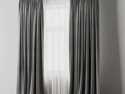 curtain with rod 04 Low-poly 3D model