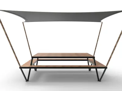 Picnic Bench with Shed Low-poly 3D model