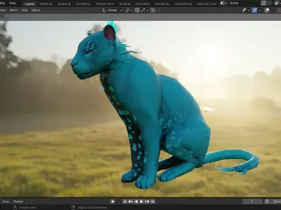 Green Fantasy Tiger Low-poly 3D model