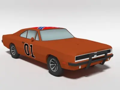 Low Poly Cartoon Dodge Charger 1969 - General Lee Car Low-poly 3D model
