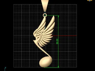 Musical Note Necklace pendant Silver Gold  Print 3D print model