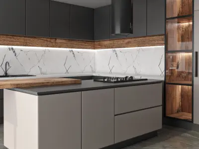 Luxury residential interior of modern kitchen 3D model