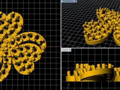 flower heart studs earrings 3dm and stl file 3D print model