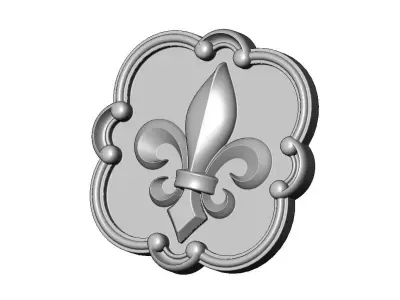 Rounded square royal lily corner scrolls arc rosette relief 3D print model