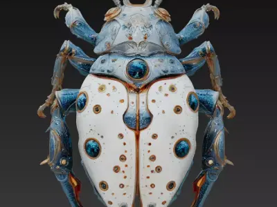 Celestial Platinum Beetle - Luxury Cyber Sculpture 3D Model 3D print model