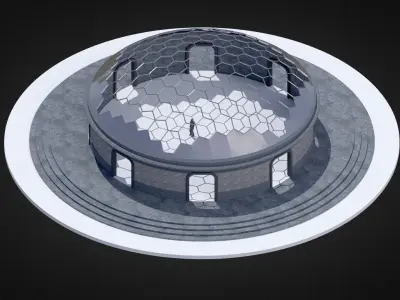 Hexagonal dome Geodesic dome like structure with large room Low-poly 3D model