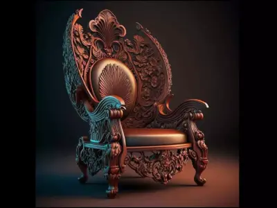 Ornate Royal Carved Armchair 3D Model Game Ready 3D Print CNC01 Low-poly 3D model