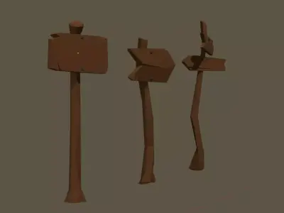 Stylized Wooden Signpost Pack Free low-poly 3D model